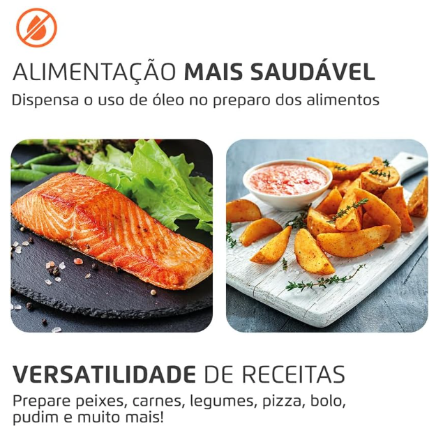Fritadeira Air Fryer Forno Oven 12L, Preto/Inox, 2000W, 110V - AFO-12L-BI