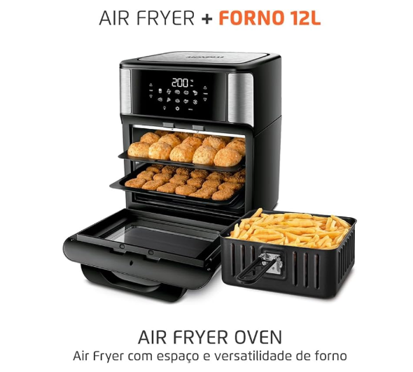 Fritadeira Air Fryer Forno Oven 12L, Preto/Inox, 2000W, 110V - AFO-12L-BI